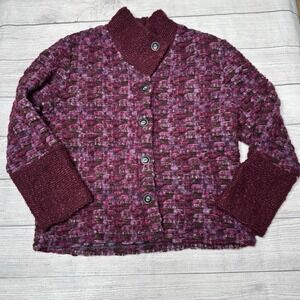 TUB Design Wool Blend Made in Canada  Button Up High Neck Sweater Maroon‎ Purple